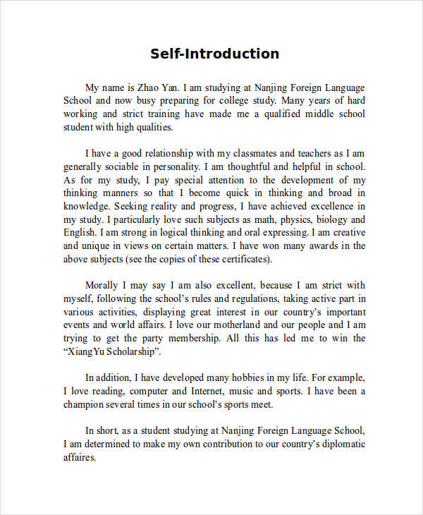 Sample Essay About Myself Introduction Pdf Essay Writing Top