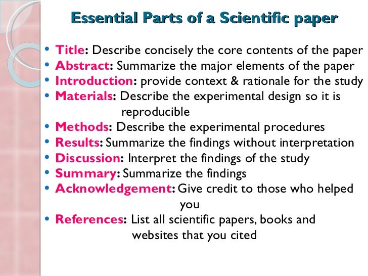 parts of a scientific research paper