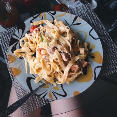 Рецепт Спагетти с лососем и спаржей в сливочном соусе