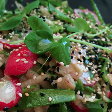 Рецепт Весенний салат из горошка и редиса с кунжутом