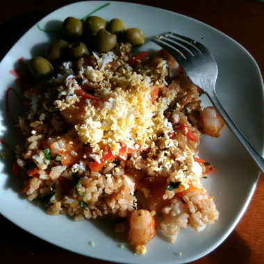 Рецепт Жареный рис с креветками и сладким перцем