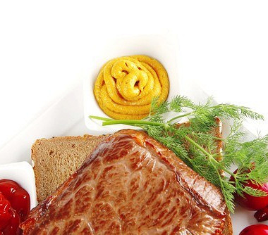 Рецепт Стейк из маринованной пашины на хлебе с вялеными томатами и чесноком