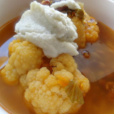 Рецепт Фасолево-грибной суп с кремом из цветной капусты и рокфора