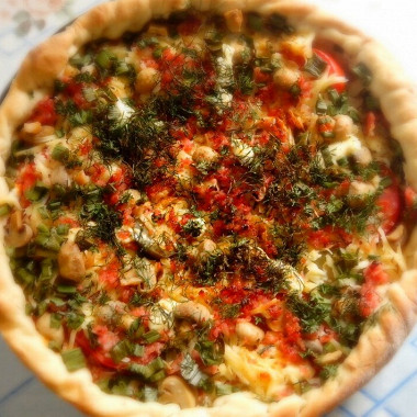 Рецепт Летняя пицца с колбасой и овощами